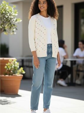 White Polka Dot Button-Front Sweater - Talbots